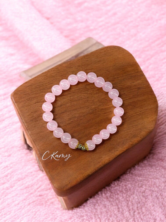 Bracelet femme perles de verre floral doré 4mm rose clair