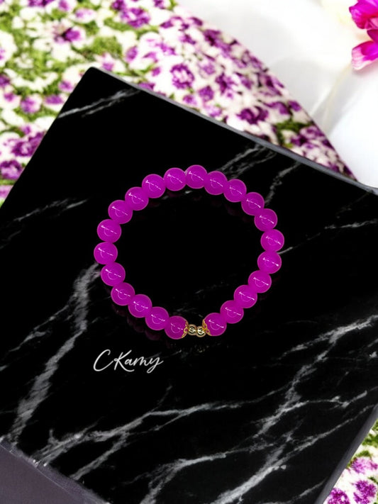 Bracelet femme perles de verre floral doré 4mm rose flash