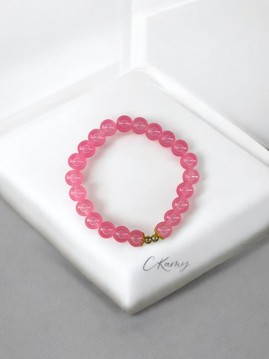 Bracelet femme perles de verre floral doré 4mm rose foncé