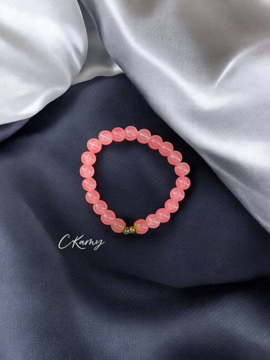 Bracelet femme perles de verre floral doré 4mm rose saumon