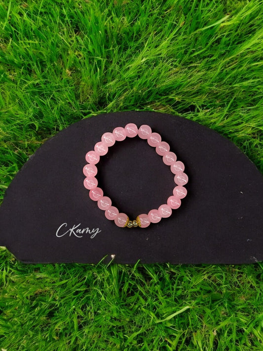 Bracelet femme perles de verre floral doré 4mm rose saumon clair