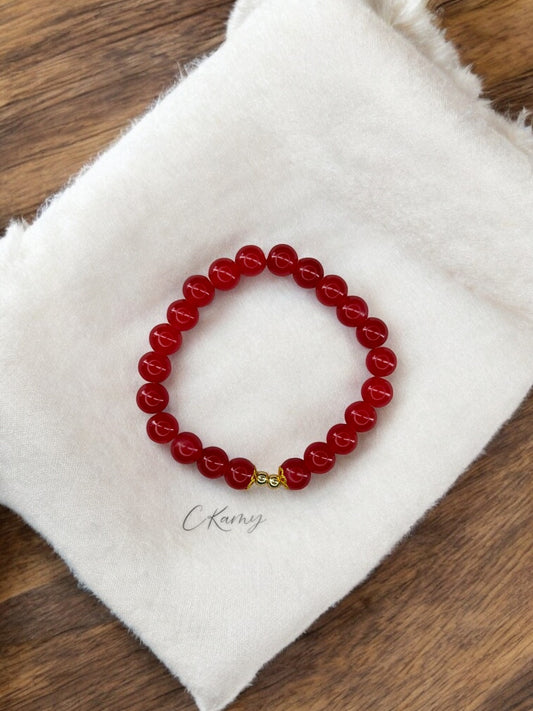 Bracelet femme perles de verre floral doré 4mm rouge