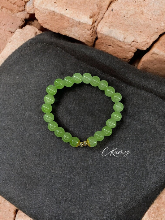 Bracelet femme perles de verre floral doré 4mm vert