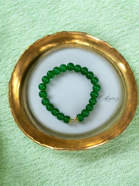 Bracelet femme perles de verre floral doré 4mm vert bouteille