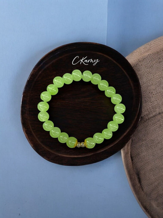 Bracelet femme perles de verre floral doré 4mm vert clair