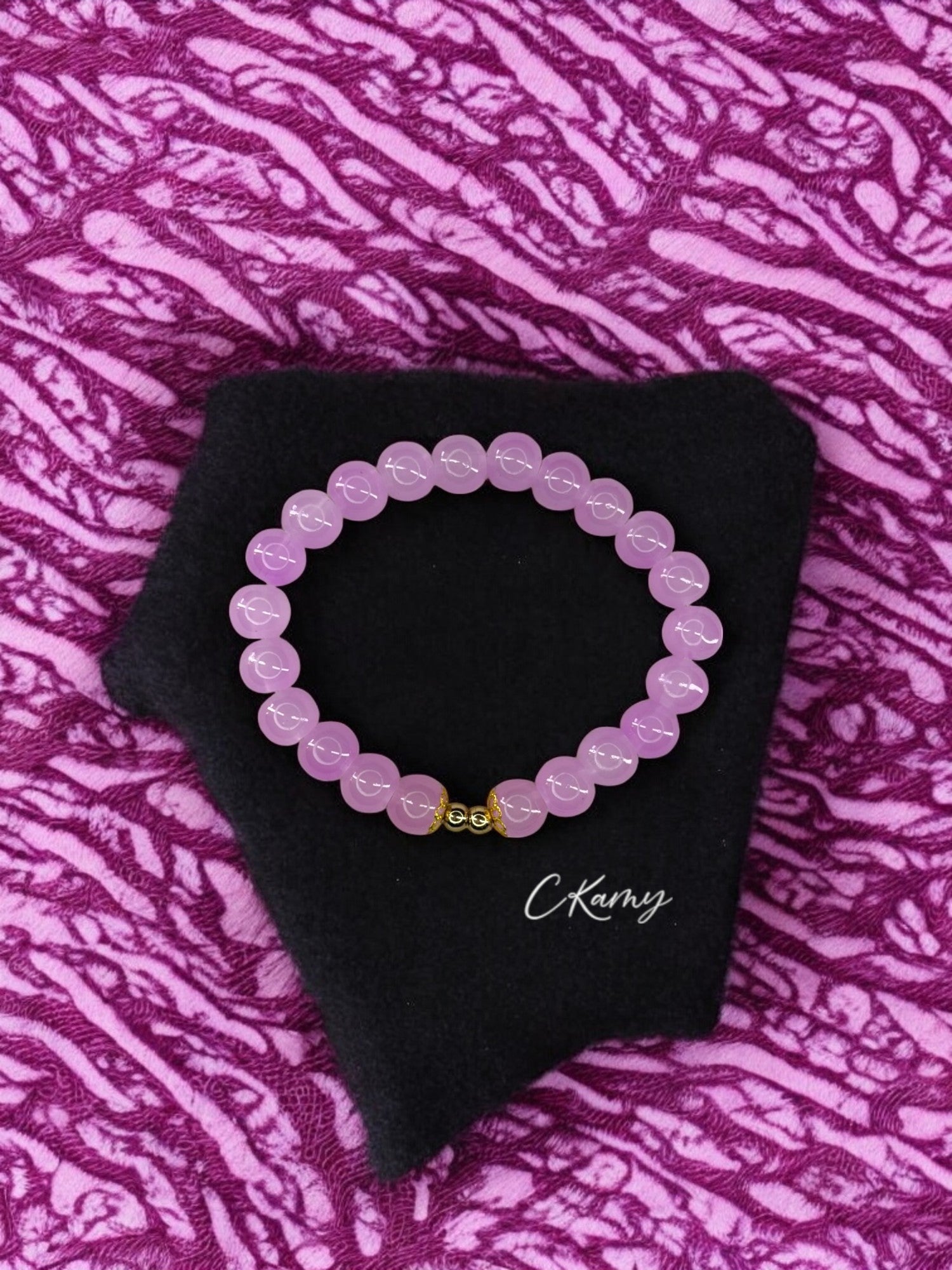 Bracelet femme perles de verre floral doré 4mm violet