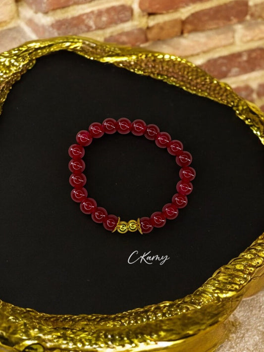 Bracelet femme perles de verre floral doré 6mm bordeaux