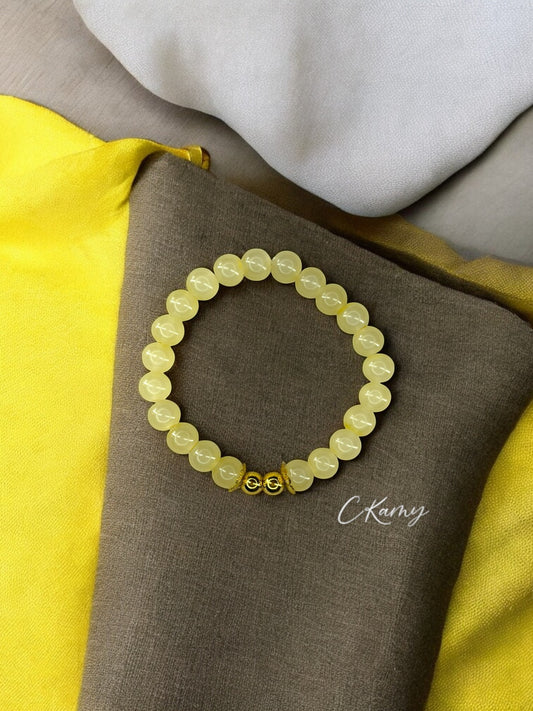 Bracelet femme perles de verre floral doré 6mm jaune clair