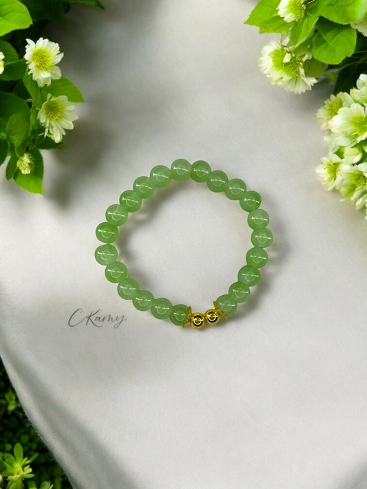 Bracelet femme perles de verre floral doré 6mm vert
