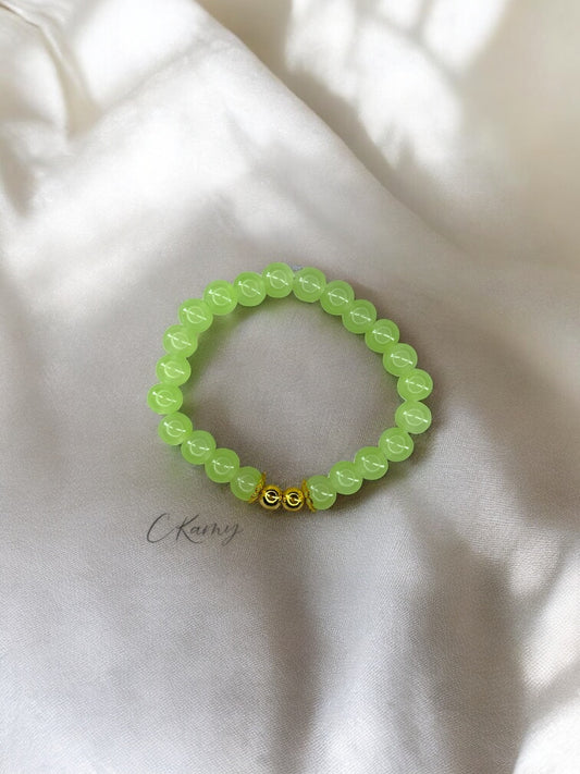 Bracelet femme perles de verre floral doré 6mm vert clair