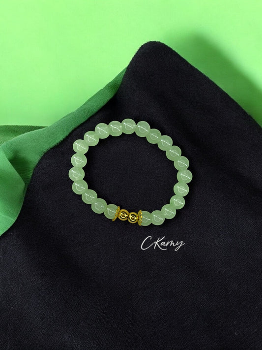 Bracelet femme perles de verre floral doré 6mm vert d'eau