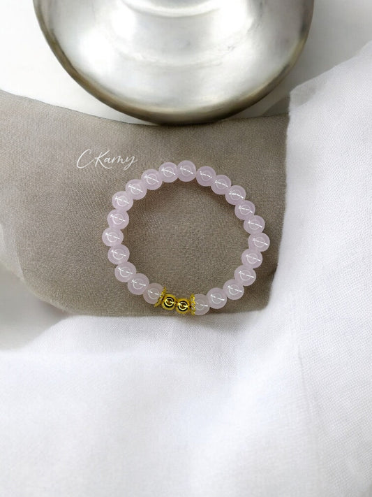 Bracelet femme perles de verre floral doré 6mm violet clair