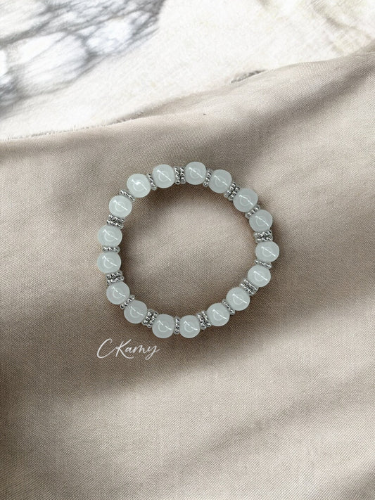 Bracelet femme perles de verre intercalaire argent blanc