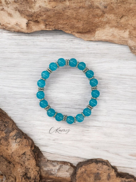 Bracelet femme perles de verre intercalaire argent bleu