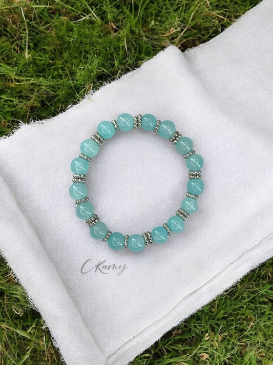 Bracelet femme perles de verre intercalaire argent bleu clair