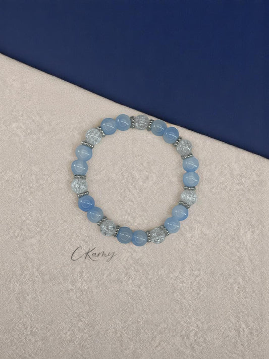 Bracelet femme perles de verre intercalaire argent bleu dégradé