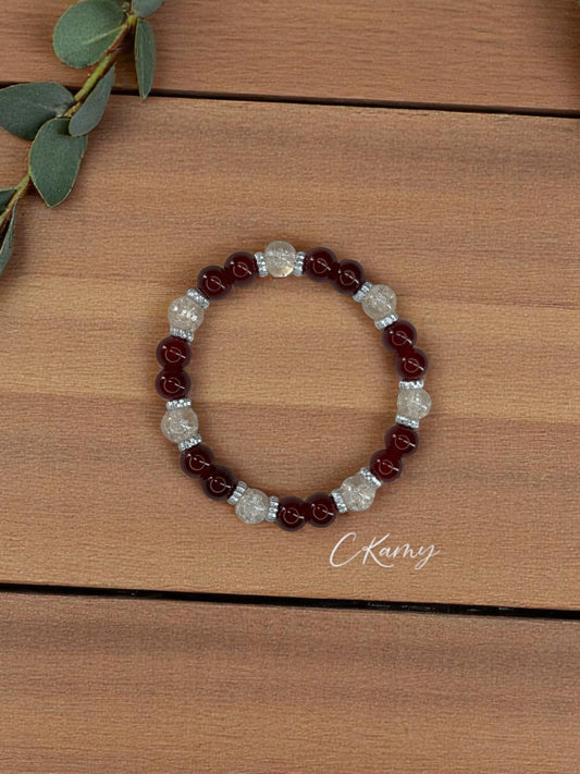 Bracelet femme perles de verre intercalaire argent bordeaux