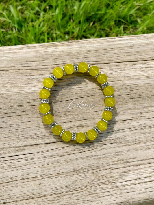 Bracelet femme perles de verre intercalaire argent jaune