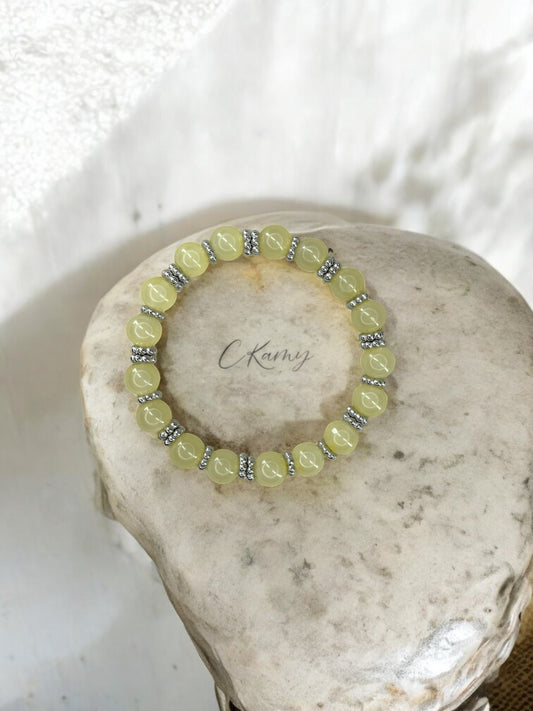 Bracelet femme perles de verre intercalaire argent jaune champagne