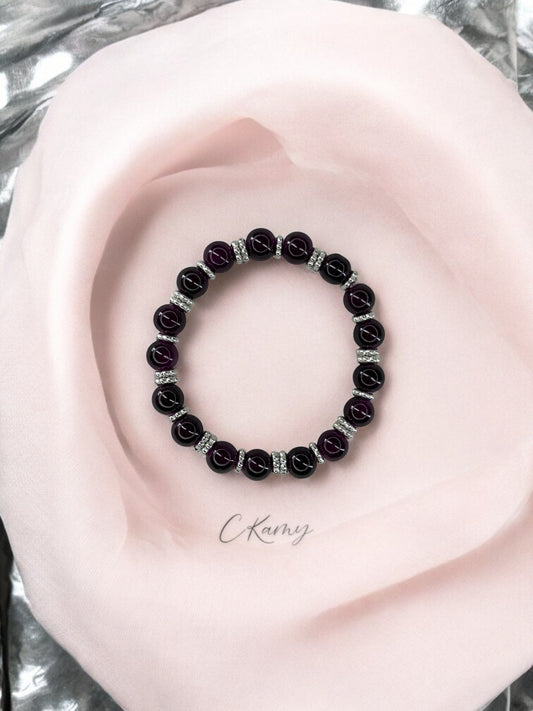 Bracelet femme perles de verre intercalaire argent prune