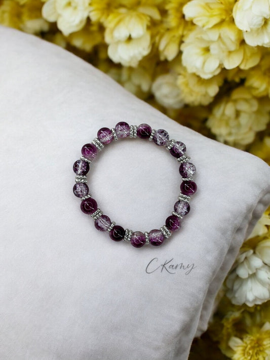 Bracelet femme perles de verre intercalaire argent prune dégradé
