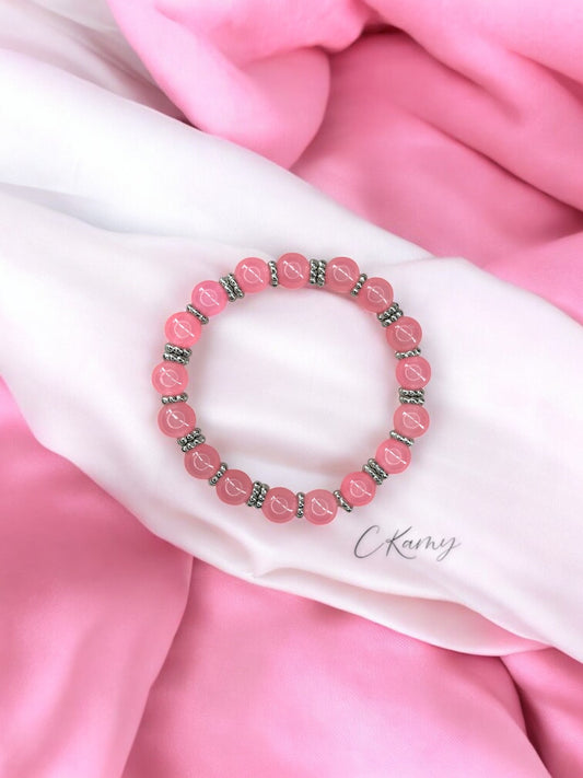 Bracelet femme perles de verre intercalaire argent rose