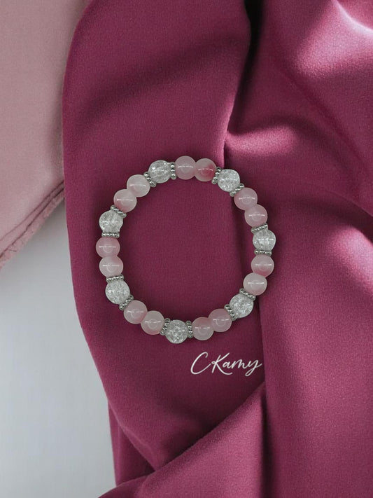 Bracelet femme perles de verre intercalaire argent rose dégradé