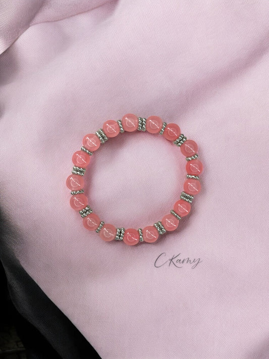 Bracelet femme perles de verre intercalaire argent rose saumon