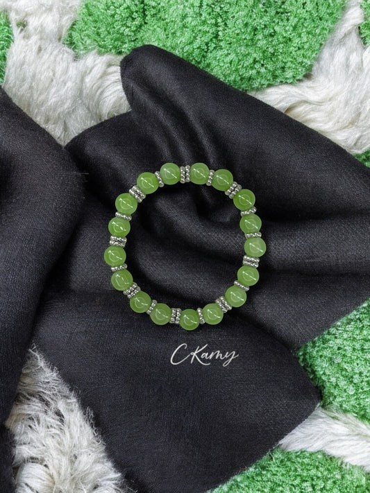 Bracelet femme perles de verre intercalaire argent vert clair