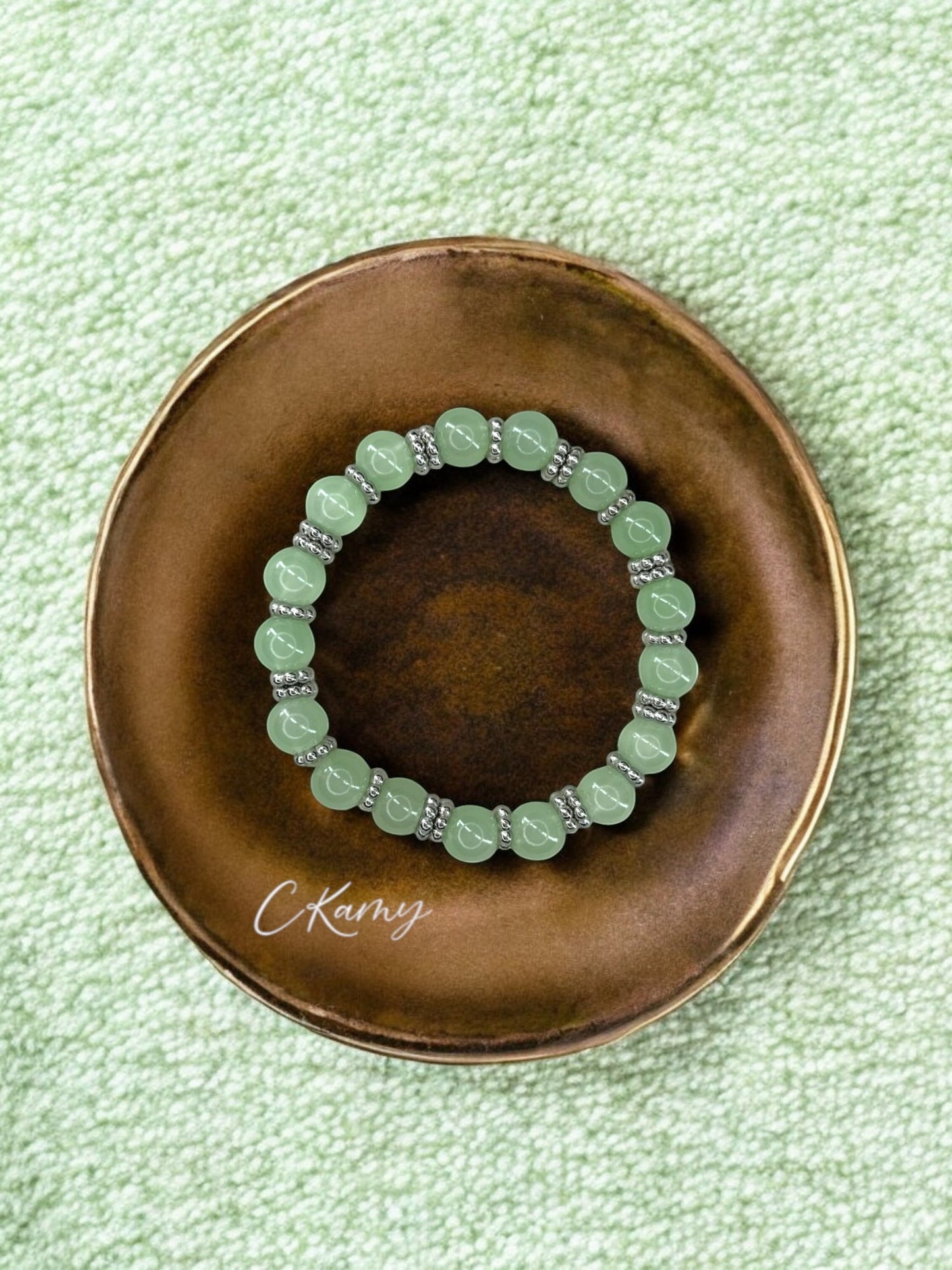 Bracelet femme perles de verre intercalaire argent vert d'eau