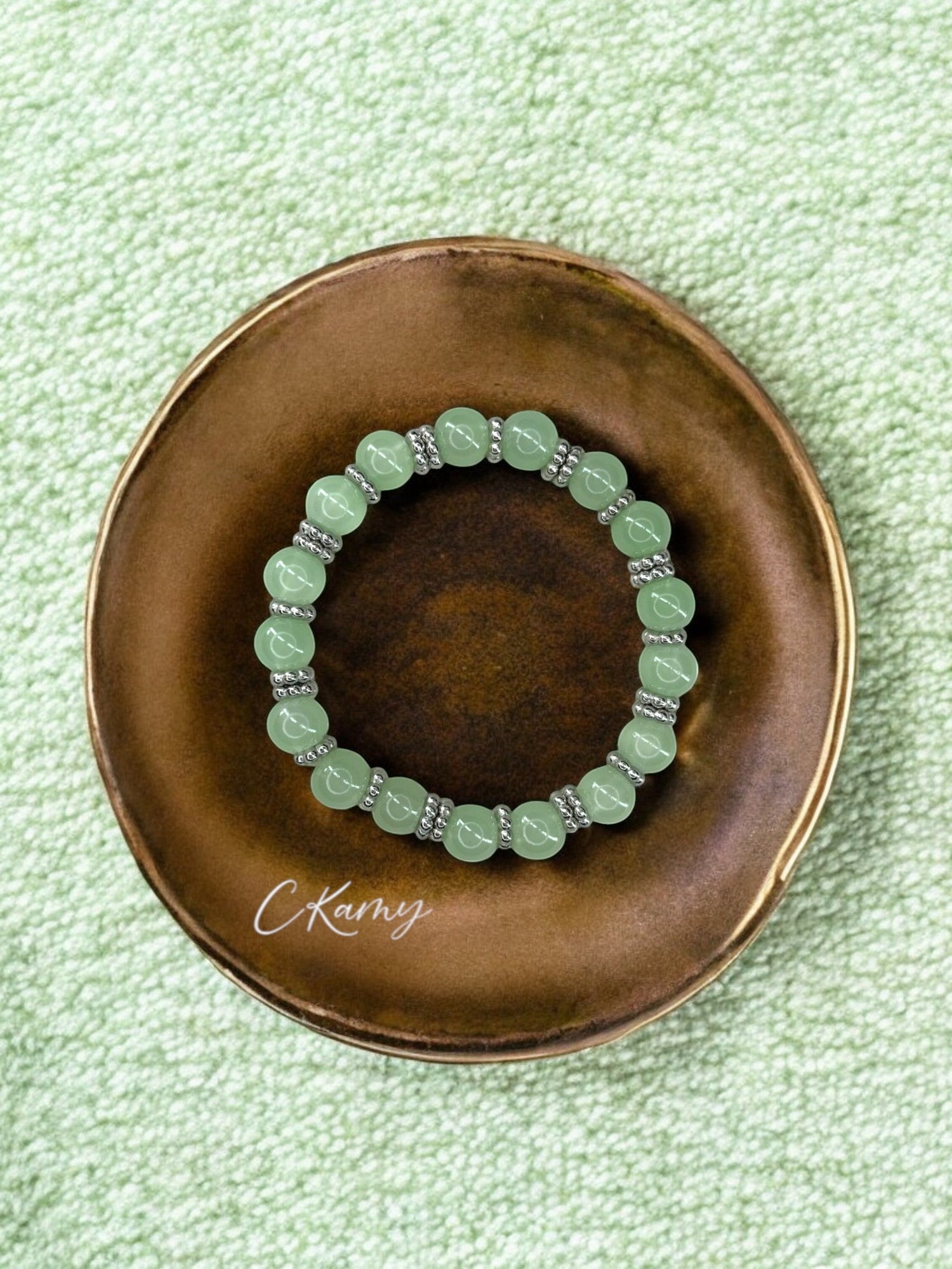 Bracelet femme perles de verre intercalaire argent vert d'eau