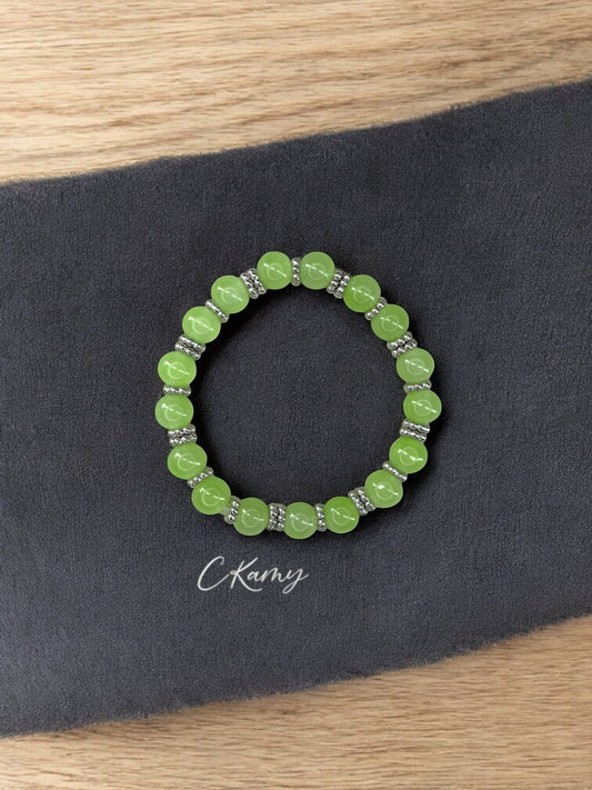 Bracelet femme perles de verre intercalaire argent vert menthe