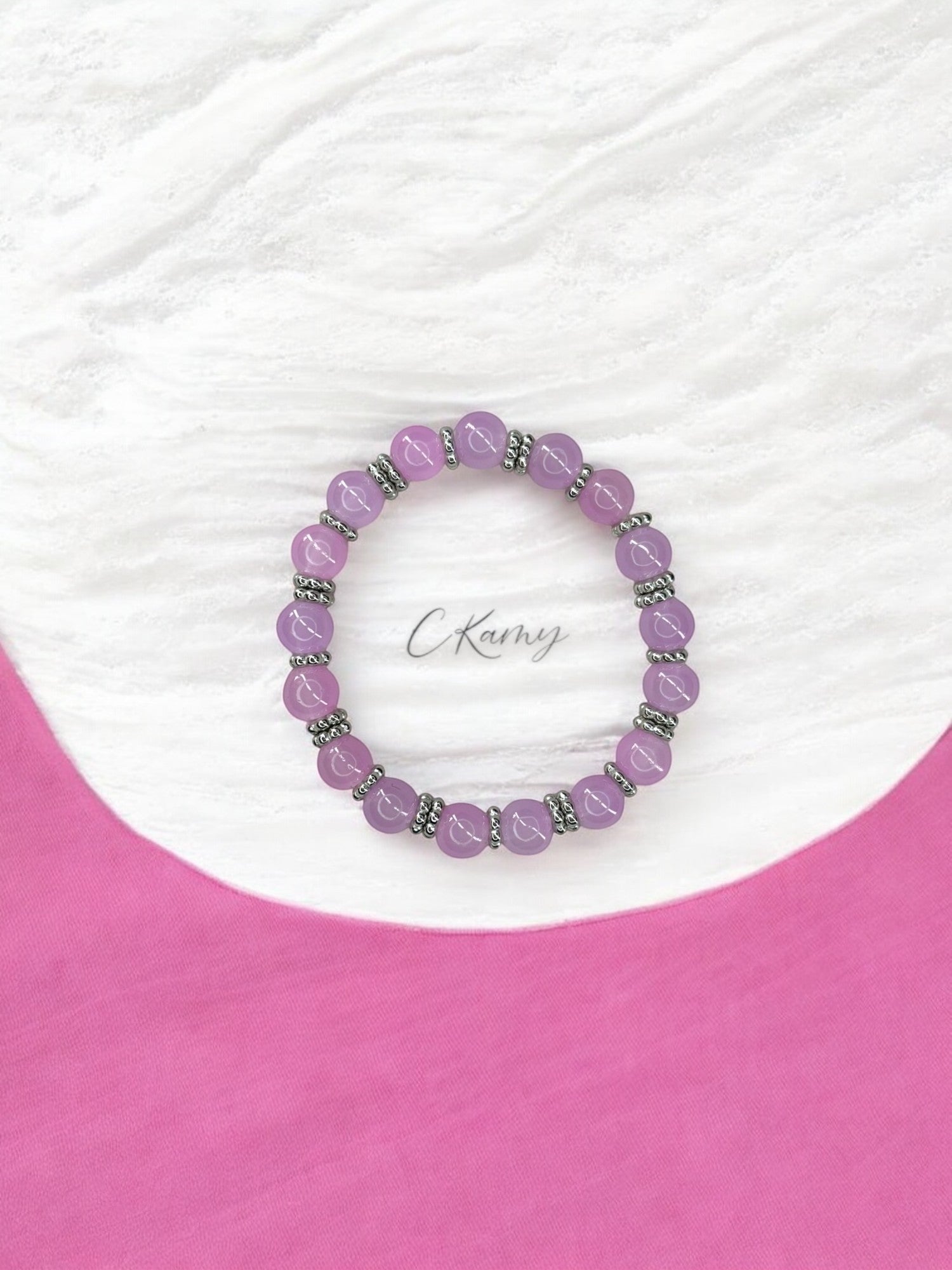 Bracelet femme perles de verre intercalaire argent violet