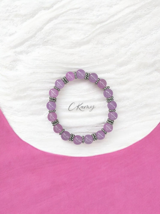 Bracelet femme perles de verre intercalaire argent violet