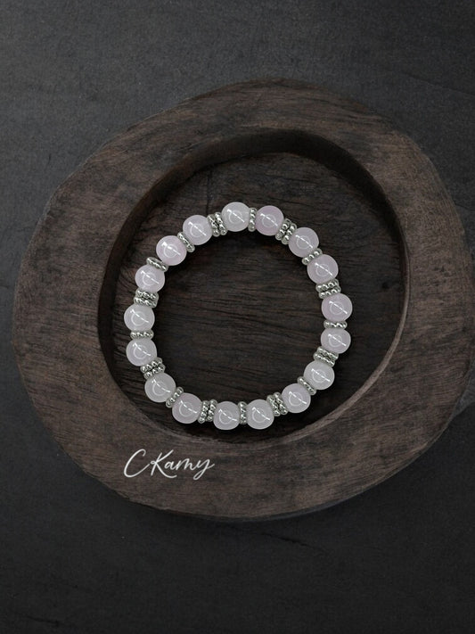 Bracelet femme perles de verre intercalaire argent violet clair