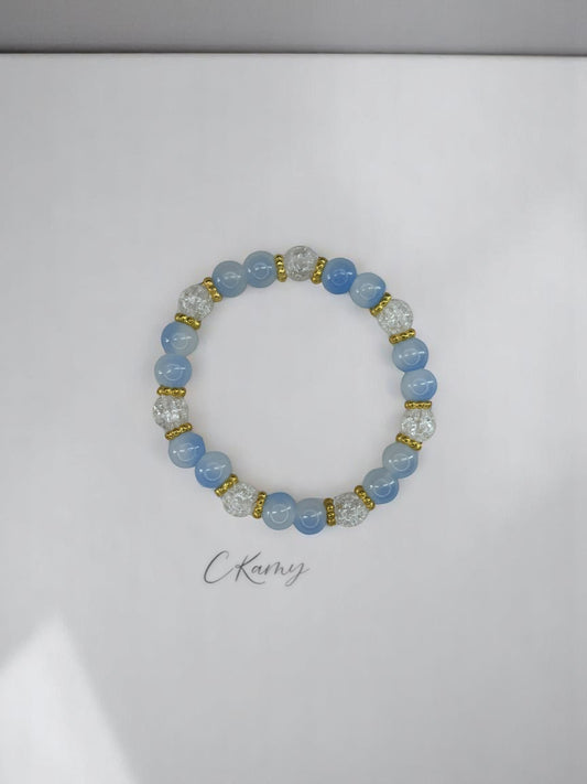 Bracelet femme perles de verre intercalaire doré bleu dégradé