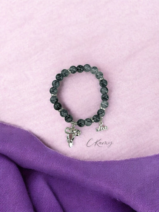 Bracelet femme perles de verre noeud love argent gris dégradé
