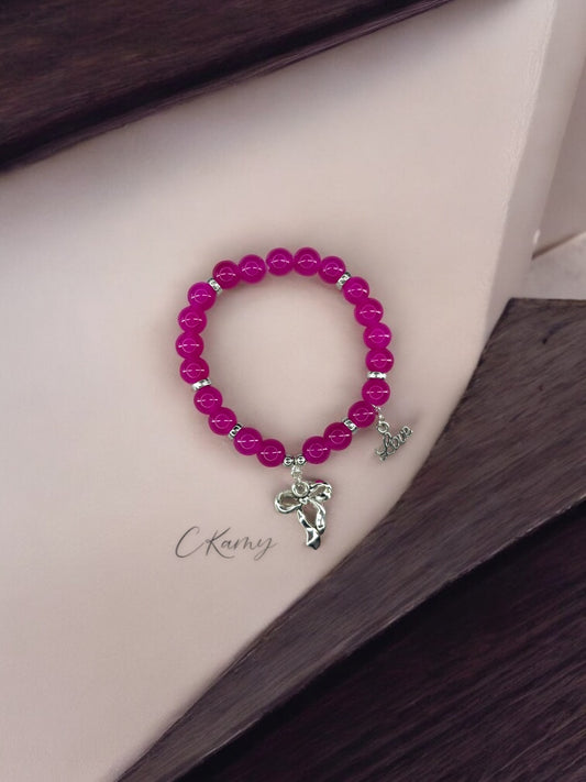 Bracelet femme perles de verre noeud love argent rose flash