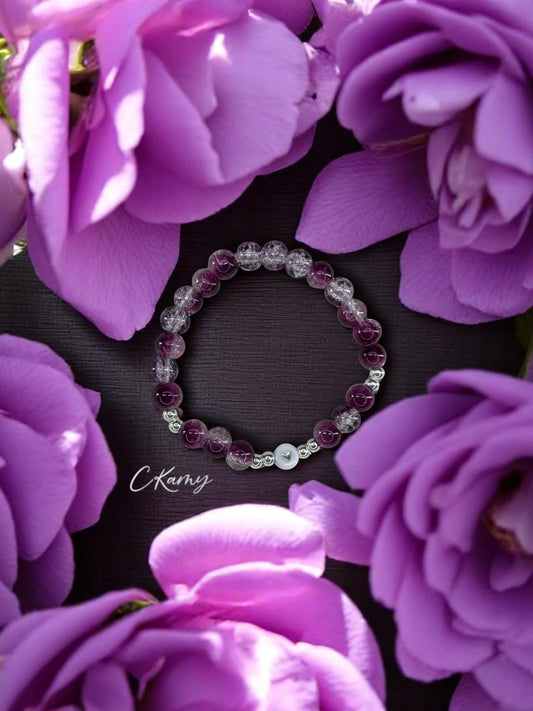 Bracelet femme perles de verre prune dégradé craquelé