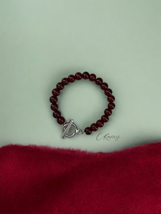 Bracelet femme perles de verre toggle bordeaux