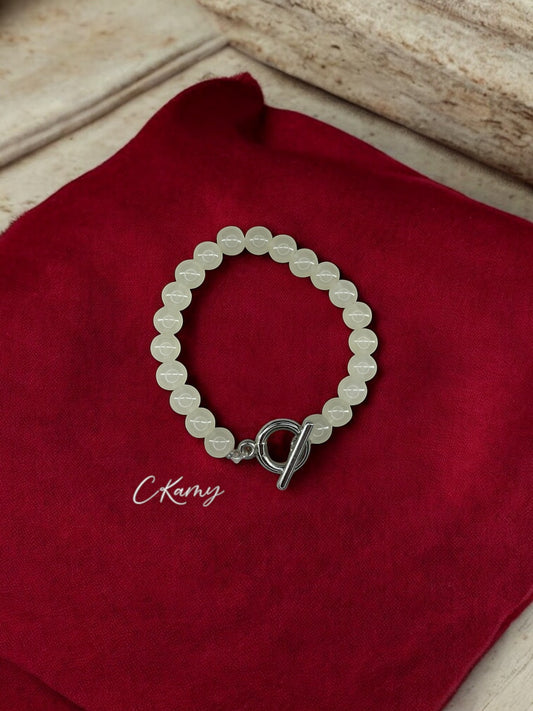 Bracelet femme perles de verre toggle jaune clair