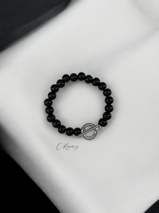 Bracelet femme perles de verre toggle noir