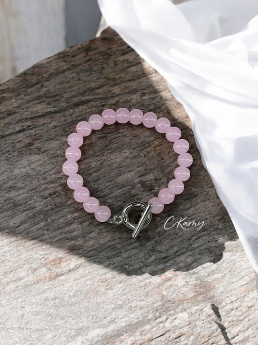 Bracelet femme perles de verre toggle rose