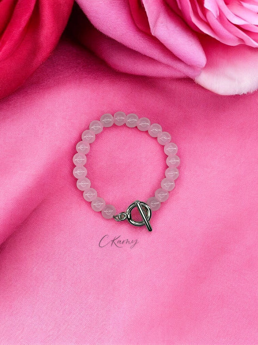 Bracelet femme perles de verre toggle rose clair