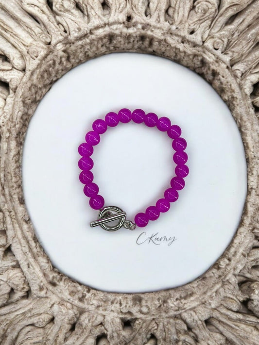 Bracelet femme perles de verre toggle rose flash