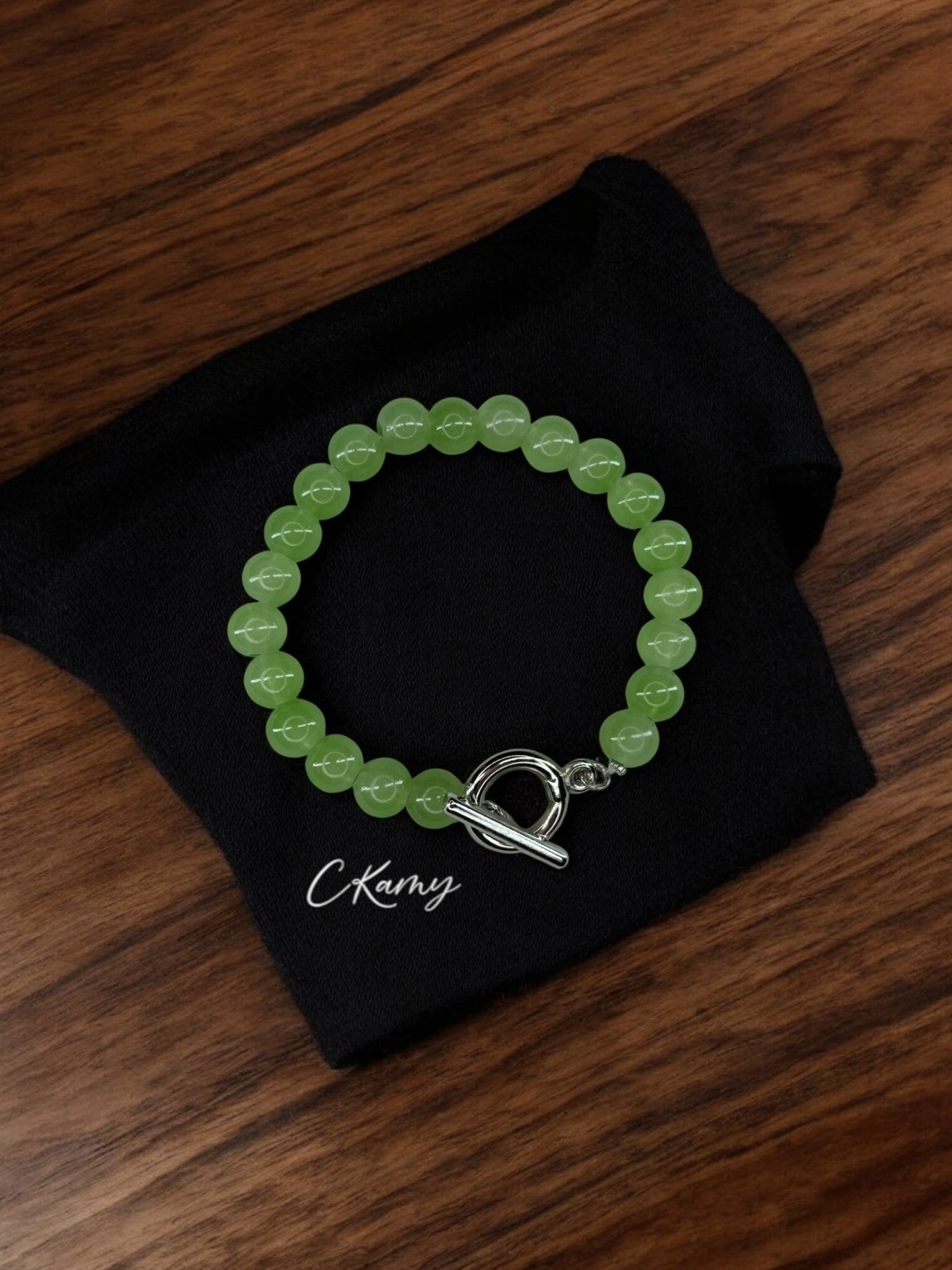 Bracelet femme perles de verre toggle vert