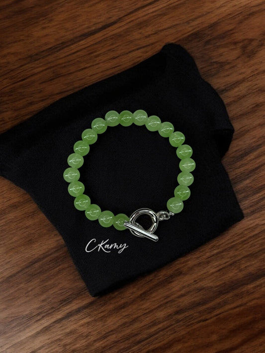 Bracelet femme perles de verre toggle vert