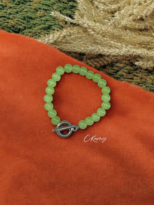 Bracelet femme perles de verre toggle vert clair