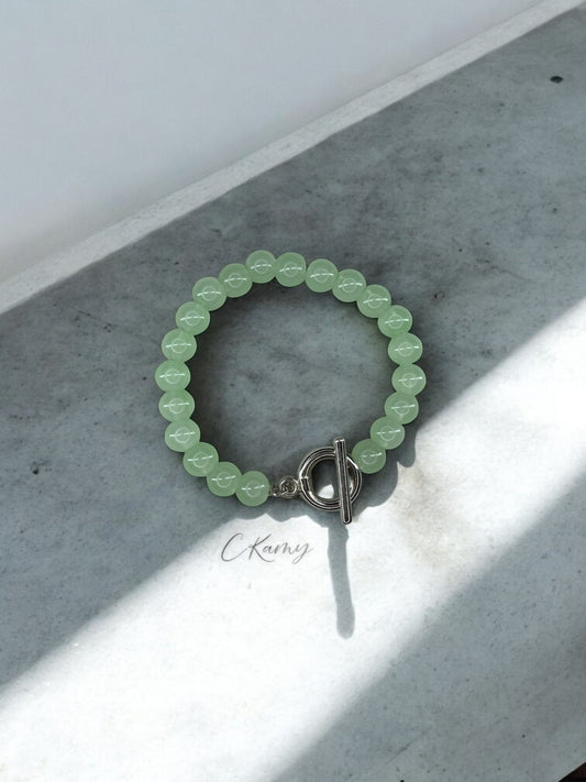 Bracelet femme perles de verre toggle vert d'eau