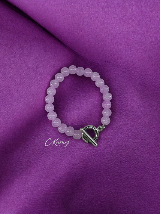 Bracelet femme perles de verre toggle violet